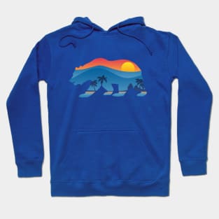 California bear with mountain shoreline summer scene overlay Hoodie